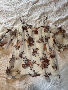 Paper Crane Cream Floral Swiss Dot Off-Shoulder Camisole